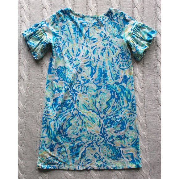 LILLY PULITZER Girl's Mini Lindell Dress Bennet Blue Shell Puff Sleeve, XL 12 14 - Picture 5 of 7
